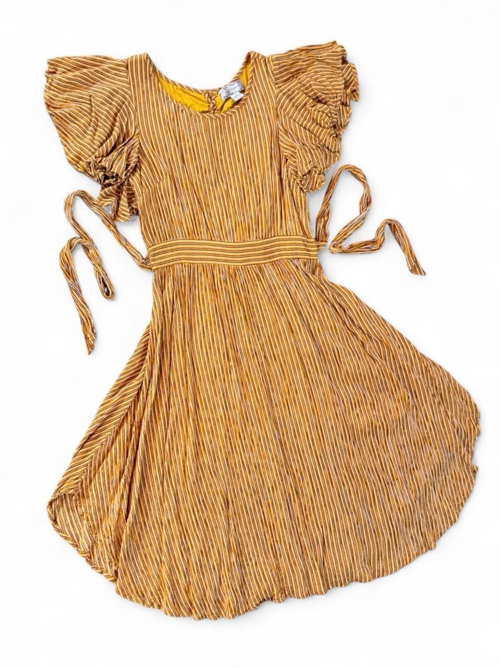 Band of Gypsies Mustard Stripe Midi Dress Flutter Sleeve S